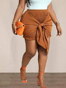 Slaydiva Váy bó sát mini thắt eo phong cách đường phố giản dị cỡ lớn cho nữ - màu nâu - Xem 1