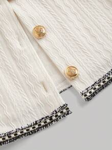 SHEIN MOD Women's Spring & Summer Turndown Collar Long Sleeve Cable Knit Patchwork Shirt,Women Polo Shirt,Work Women Shirts,Long Sleeve Shirt,Collared Women Fall Shirt,Collared Women Shirt,Button Down Blouse,Long Sleeve Tops