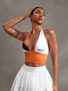 Easithlete 女士彩色字母印花露背运动文胸 - 彩色 - 查看 4