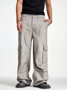 Manfinity VCAY Men's Loose Woven Wide Leg Pants Suitable For Summer Cargo Going Out,Y2k Pants - Grey - View 1