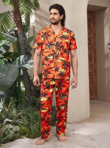 Manfinity ChillVibe Men's Coconut Tree Print Short Sleeve Pajama Set - Multicolor - View 5