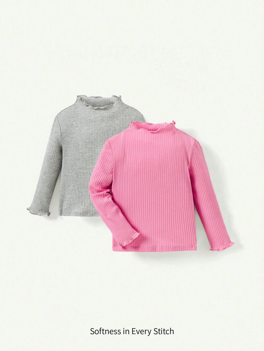 Cozy Pixies 2pcs Baby Girl Casual Solid Color Ruffled Collar Long Sleeve Top Set - Hot Pink - View 1