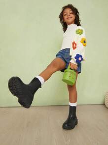 Mini mi Kids' Classic Black Lug Sole Chelsea Boots- Easy To Wear,Stylish And Comfortable, Durable Anti-Slip Sole, - Black - View 1