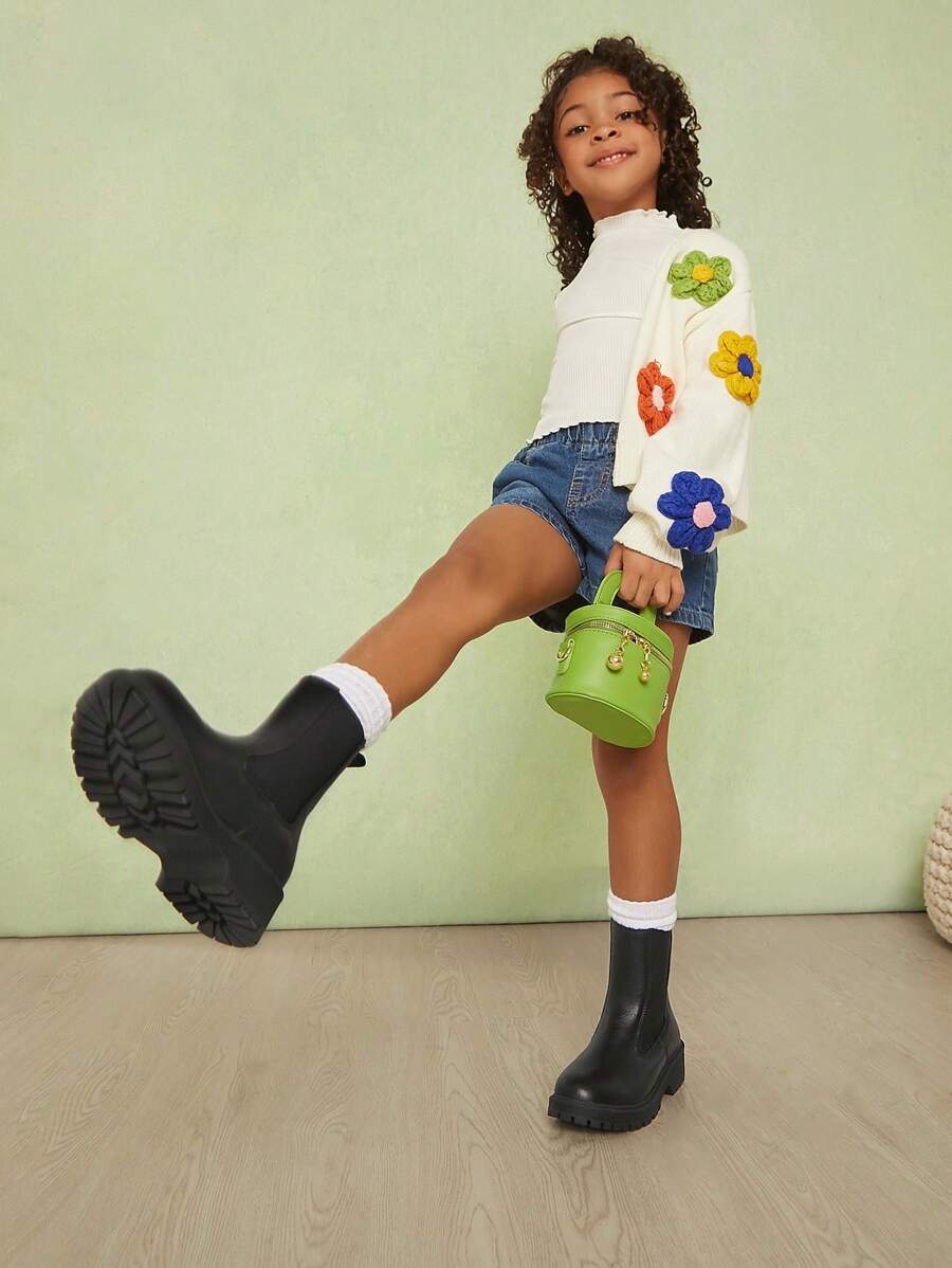 Mini mi Kids' Classic Black Lug Sole Chelsea Boots- Easy To Wear,Stylish And Comfortable, Durable Anti-Slip Sole, - Black - View 1