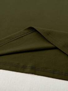 SHEIN Plus Size Casual Solid Color Side Slit Dress, Summer - Army Green - View 4