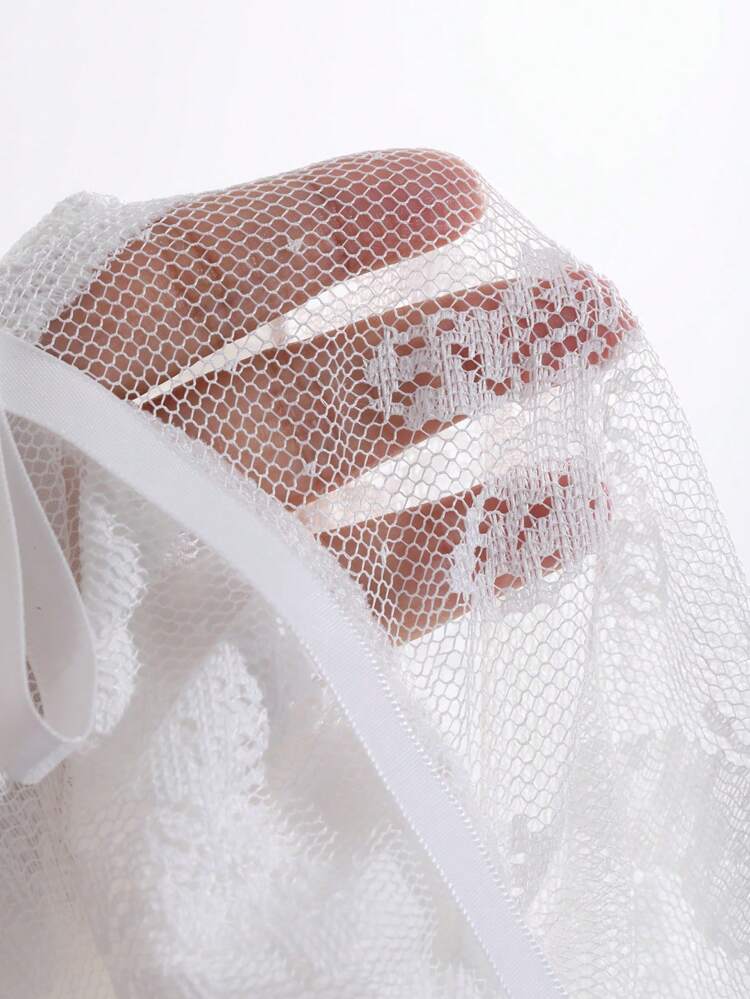 Women's Sweetheart Neck Lace Sheer Bubble Sleeve Tie Front Sexy Nightgown Lingerie For Women