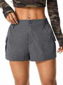 SHEIN EZwear Sommer extrem kurze, elastische Streetstyle Hot Pants, bequem zu tragen und leicht zu kombinieren - Grau - Übersicht 1
