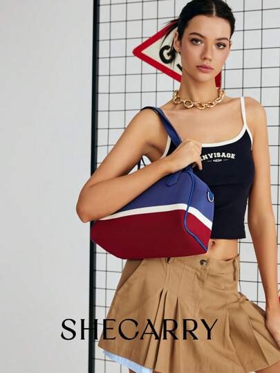 SHECARRY Women's Top Handle Bag  Summer Games 2024 College School Holidays Street Travel Sports Gym Bag France Paris Colorful Bowling Bag Red White Blue Gradient Color