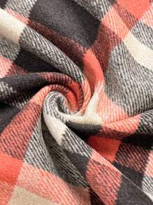 Plus Size Women Plaid Print Asymmetric Hem Pockets Sleeveless Coat, Fall Clothes