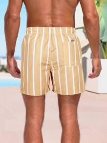 Surfspeed Men's Drawstring Waist Striped Casual Loose Beach Shorts - Beige - View 2