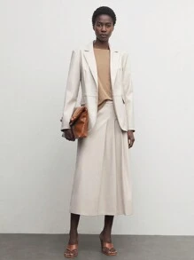 BizChic Women's Pleated Leather Skirt With Stylish Design, Elegant And Sophisticated, Suitable For Work - Apricot - View 1
