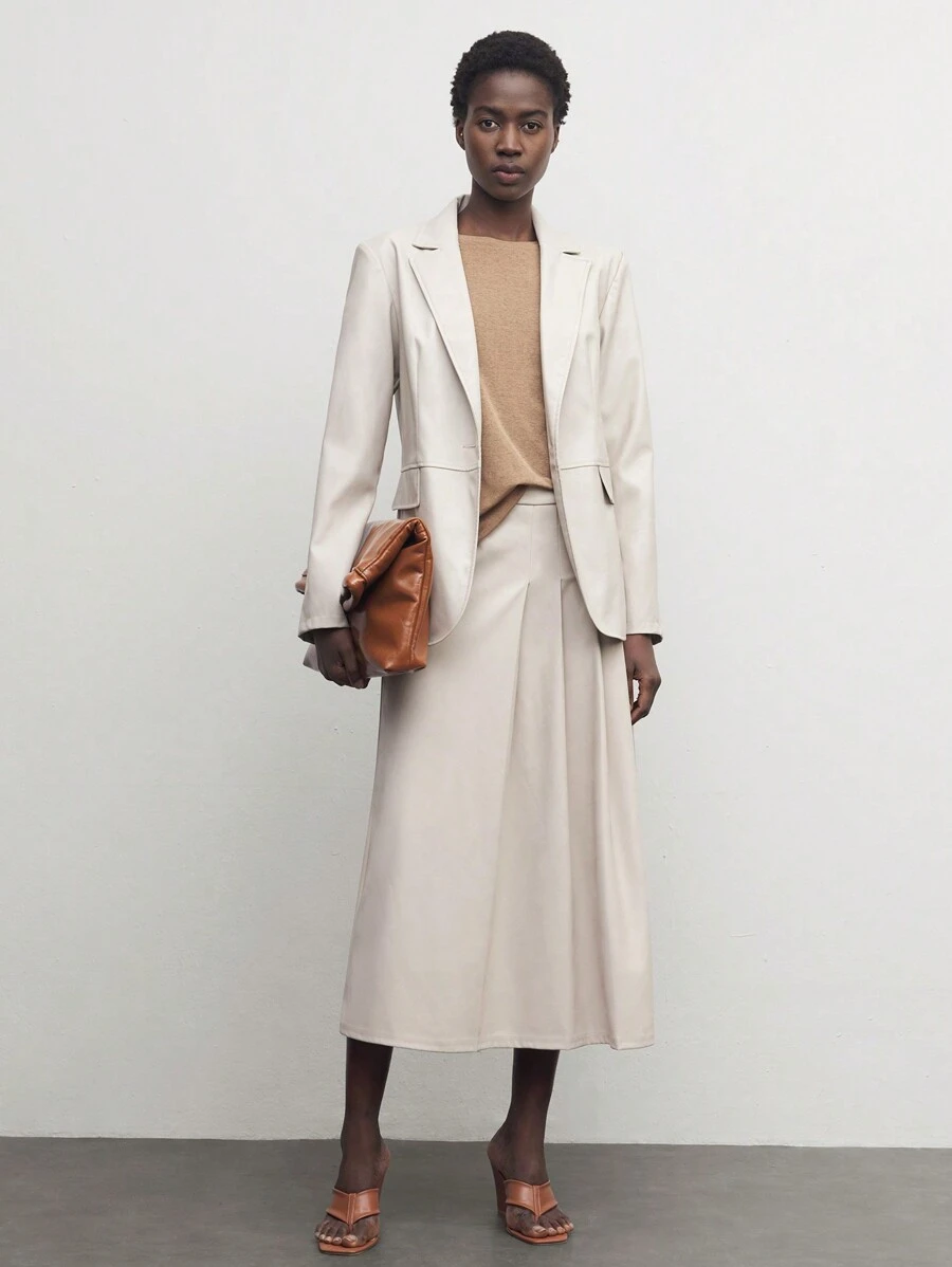 BizChic Women's Pleated Leather Skirt With Stylish Design, Elegant And Sophisticated, Suitable For Work - Apricot - View 1