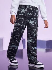 SHEIN Tween Boys Fashionable Camo Print Sweatpants, Autumn/Winter