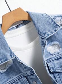 Manfinity Homme Chaqueta vaquera casual de manga larga con botones y bolsillos desgastados para hombre, para el otoño