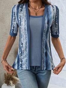 EMERY ROSE Damen lässiges Batik-Muster Kurzarm Loose Fit T-Shirt mit Quadrat-Ausschnitt, Sommer