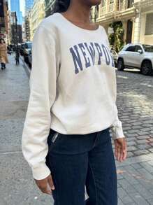 INAWLY Plus Size Casual Letter Print Sweatshirt For Spring & Autumn Graduation,Back To School Outfits,Graduation,Teacher Outfits For Women,Back To School Pullover Fall Outfit - White - View 4