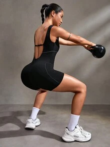 Powerista Women Solid Color Minimalist Backless Jumpsuit For Daily Wear - Black - View 4