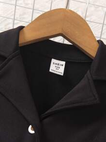 SHEIN Young Girls' Casual Jumpsuit With Lapel Collar, Knitted Thick Fabric, Tapered Jumpsuit, Autumn Winter New - Black - View 4