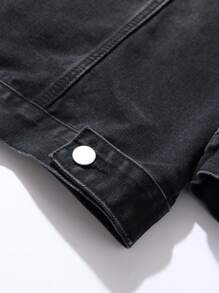 Chillumni 男士休闲字母印花连帽牛仔夹克，春秋 - 黑色 - 查看 6