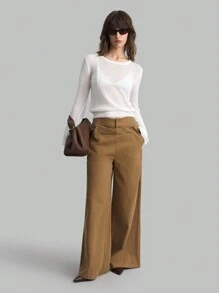 Ontre Jersey básico de cuello redondo de manga larga para mujer, blanco - Blanco - Ver 8