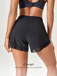 GLOWMODE 4" VitalSwift Flowy Mesh Hem Running Shorts With Built-In Shorts Zip Side Pockets Non-Slip Grips Medium Impact Running Jogging Training Gym Workout - Black - View 2
