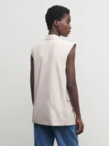 BizChic Chaqueta casual sin mangas con cuello alto, botones frontales y bolsillos para mujer