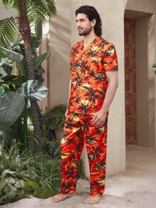 Manfinity ChillVibe Men's Coconut Tree Print Short Sleeve Pajama Set - Multicolor - View 7