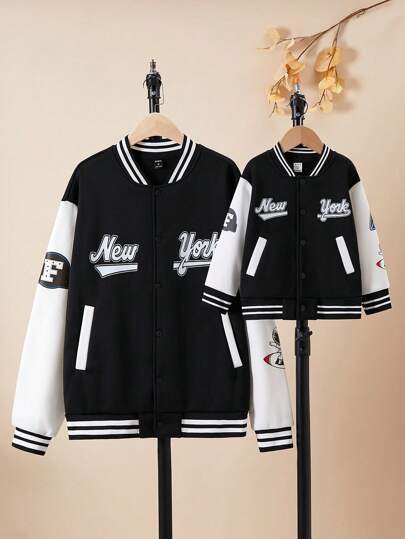 SHEIN Chaqueta bomber con estampado de cohete y astronauta retro para niño, conjunto casual