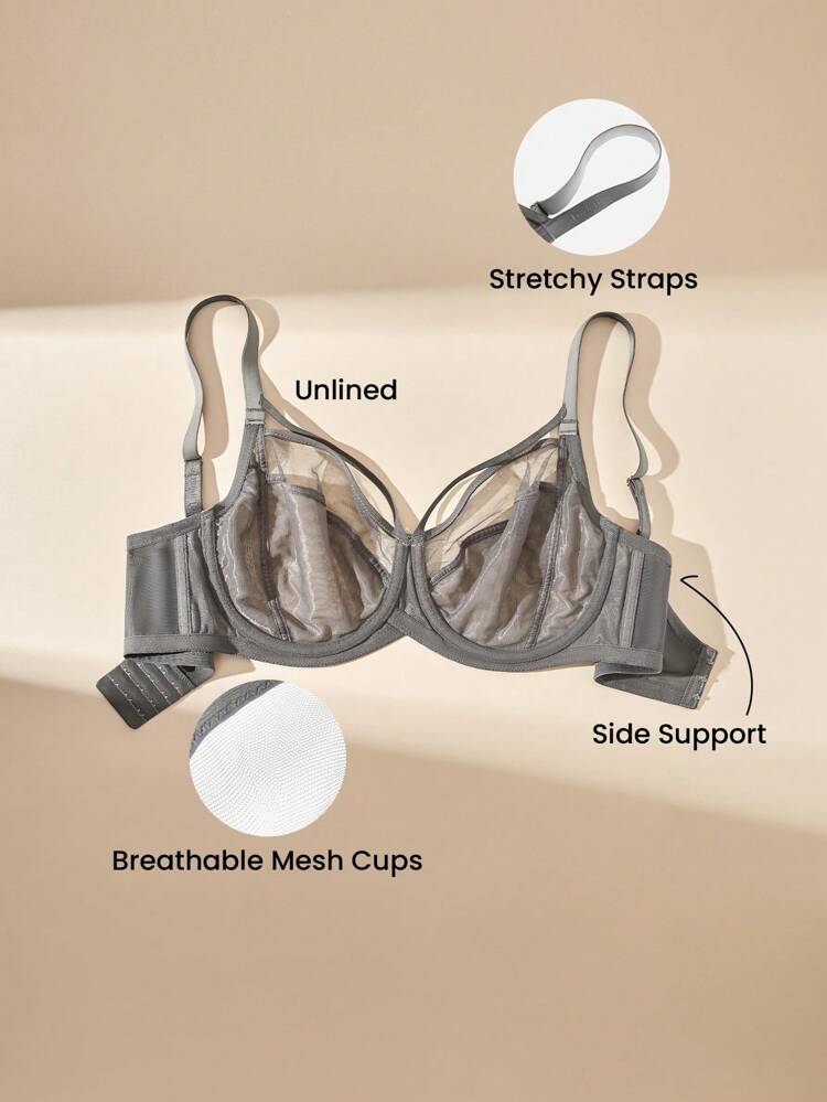 Plus Unlined Full Coverage Mesh Bra