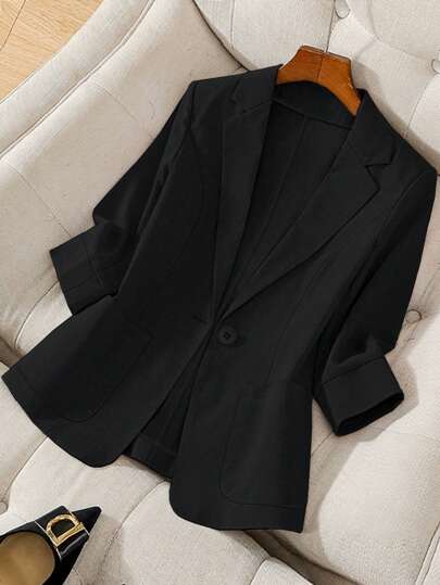 Franclia Women's Solid Color Minimalist Casual Long Sleeve Blazer