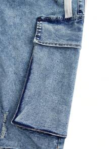 Manfinity LEGND Men's Plus Size Light Blue Washed Denim Cargo Jeans With Elasticity - Light Wash - View 5