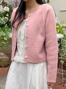 DAZY Cárdigan de mujer de manga larga con botones, unicolor, casual, elegante, lindo y romántico (rosa), ropa de mujer para otoño