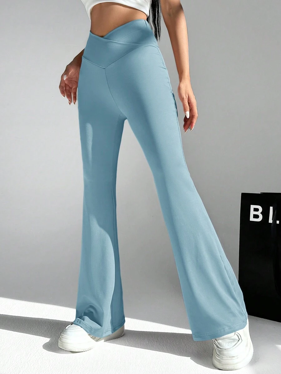 SHEIN EZwear 女士高腰喇叭腿宽松纯色简约休闲街头裤