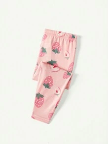 Cozy Pixies 4 件套女婴草莓图案贴身睡衣，长袖圆领上衣和短袖心形图案上衣和长裤 - 淺粉色 - 查看 3