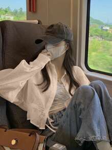 SHEIN Unity 女士长袖系带衬衫，休闲优雅女友风衬衫 - 杏色 - 查看 5