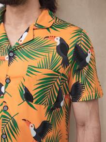 Manfinity Conjunto de pijama casual de verano de manga corta de una hilera para hombres (camisa y pantalones)