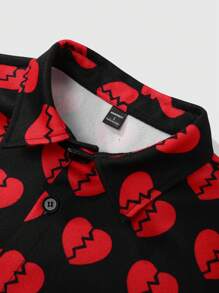Manfinity LEGND Chaqueta casual holgada con estampado de corazón para hombre, primavera y otoño