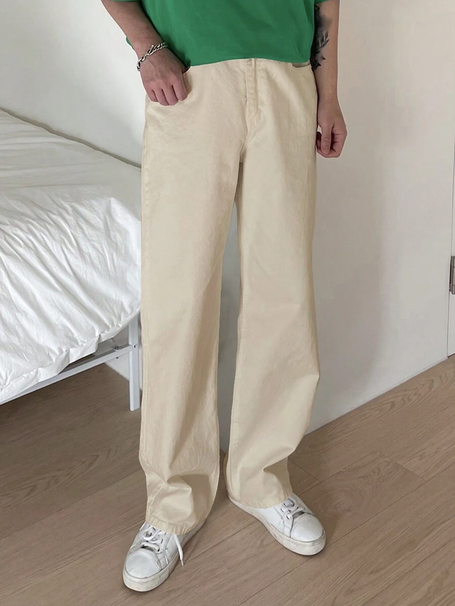 DAZY Men Solid Color Casual Jeans - Beige - View 1