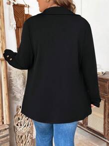 Plus Size Women's Spring & Autumn Solid Color Zip Front Long Sleeve Casual Jacket Fall Winter Cloth For Women - Black - View 2