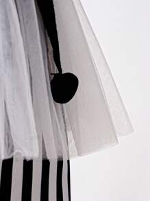 2 pièces Tenues d'Halloween pour nouveau-né fille, ensemble barboteuse à contraste de dentelle et maille et serre-tête, cool et élégant, pour la fête d'Halloween - Noir et Blanc - Voir 6