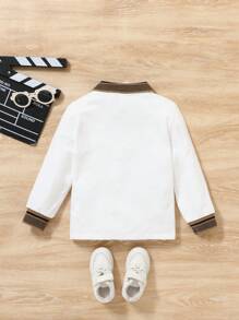 SHEIN Leap Crew Young Boy Casual Comfortable Deer Pattern Ribbed Collar Polo Shirt - White - View 2