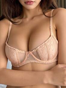 DAZY Mesh Contrast Lace Wireless Minimizer Bra - Pink - View 5