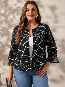 SHEIN Clasi Chaqueta casual delgada de manga larga y apertura frontal con estampados totales y aberturas laterales para tallas grandes