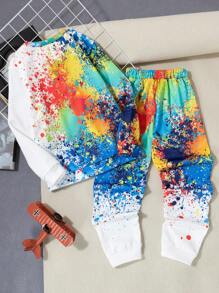 Tween Boys' Dinosaur Print Sweatshirt And Pants 2pcs Casual Suit, Autumn/Winter