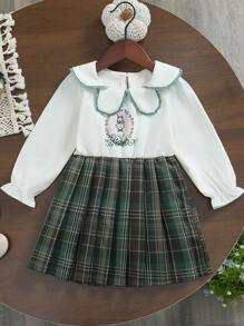 Vestido casual elegante de niña bebé con estampado de conejo, primavera/otoño - Verde - Ver 1