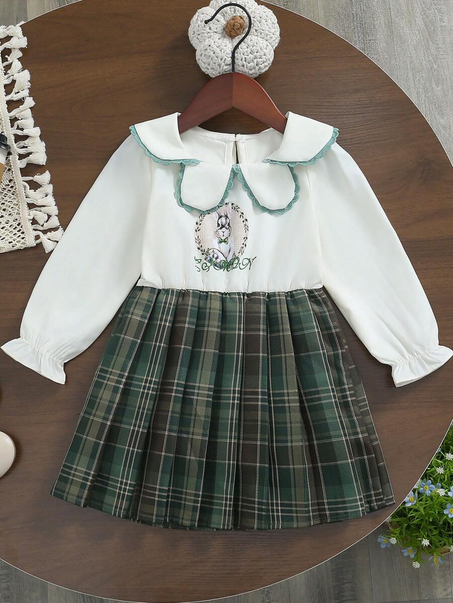 Vestido casual elegante de niña bebé con estampado de conejo, primavera/otoño - Verde - Ver 1