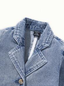Chaqueta de traje casual de mezclilla lavada con nieve para bebé con detalles decorativos en los bolsillos, ideal para fiestas y uso casual versátil, estilo de moda