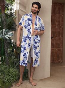 Manfinity ChillVibe Men's Tropical Print Short Sleeve Robe Lounge Wear - Multicolor - View 6