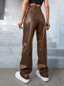 EURMUSE Gold Pu Trousers - Camel - View 2