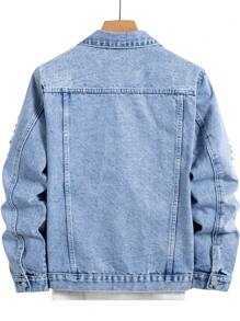 Manfinity Homme Chaqueta vaquera casual de manga larga con botones y bolsillos desgastados para hombre, para el otoño